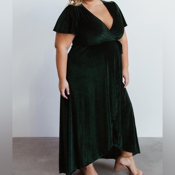 (Green/emerald) Andy Ribbed Velvet Wrap Dress - Picture 7 of 16